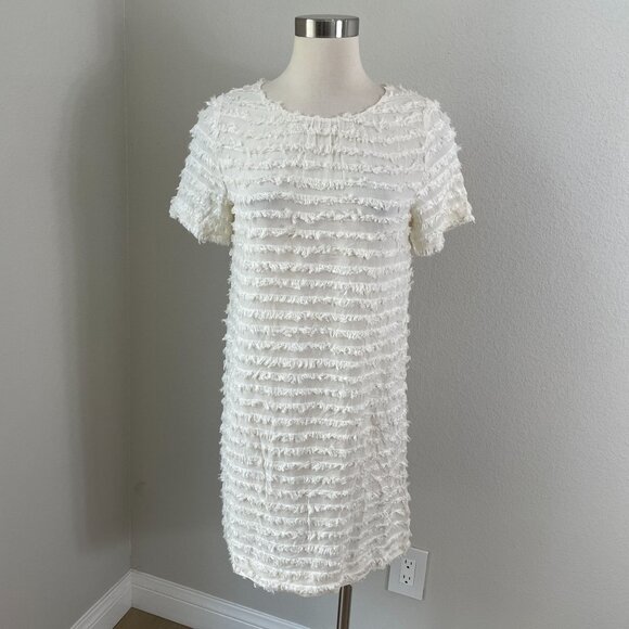 L'Agence Womens Small Mika Fringe Stripe Shift Dress Off-White Short Sleeve - Picture 1 of 10